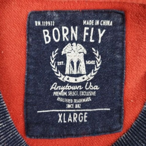 Born Fly Anytown USA Mens XL Spellout LS Cotton Sweatshirt Red White‎ Blue - Picture 4 of 5